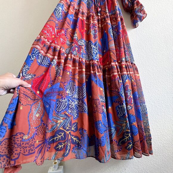 House of Harlow Maxi Tiered Floral Rustic Boho Long Sleeve Dress Size Small - Picture 10 of 14